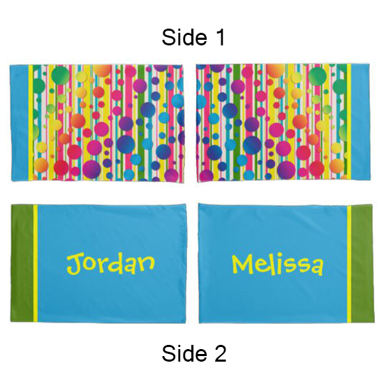 [Beatnik Bubbles] Retro Polka Dot Stripe Blue Pillow Case